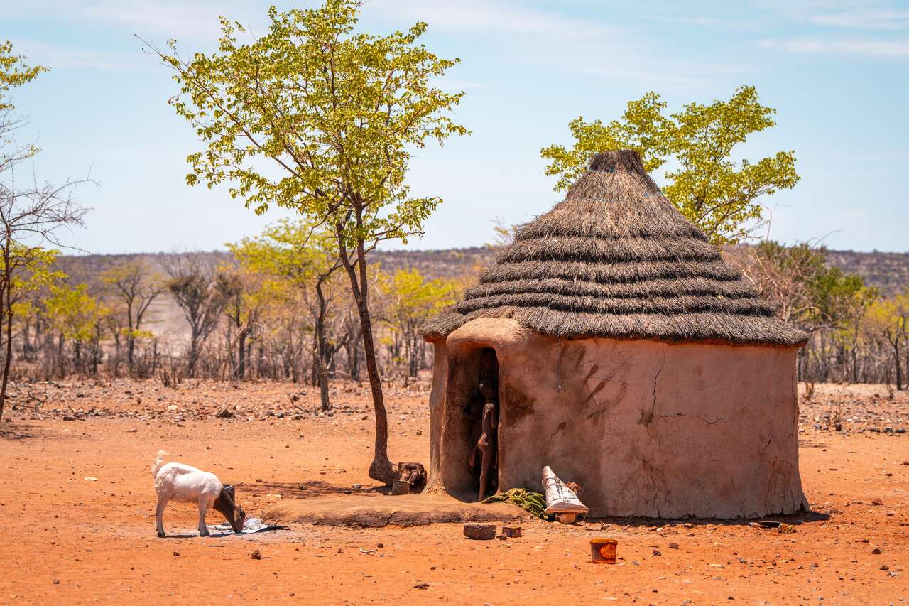 A Himba homestead in Kaokoland, Namibia