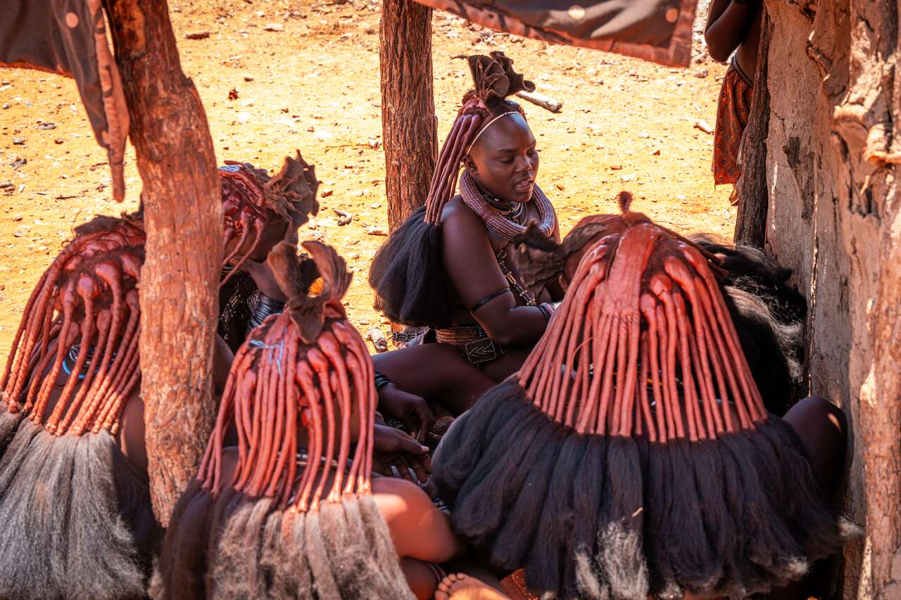 Himba women gathered in Kaokoland, Namibia
